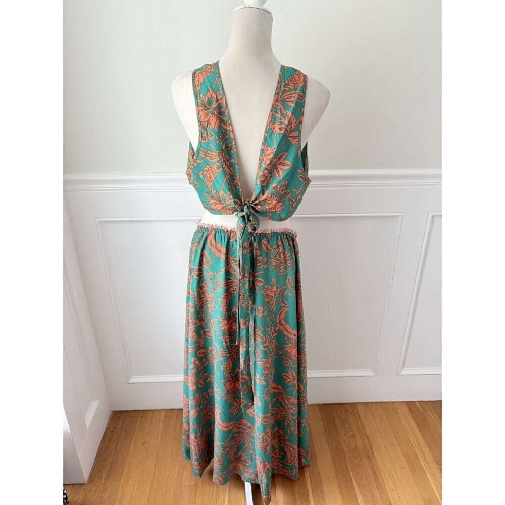 Shein Curve 3X Cutout Maxi Dress Green Coral - Picture 7 of 7